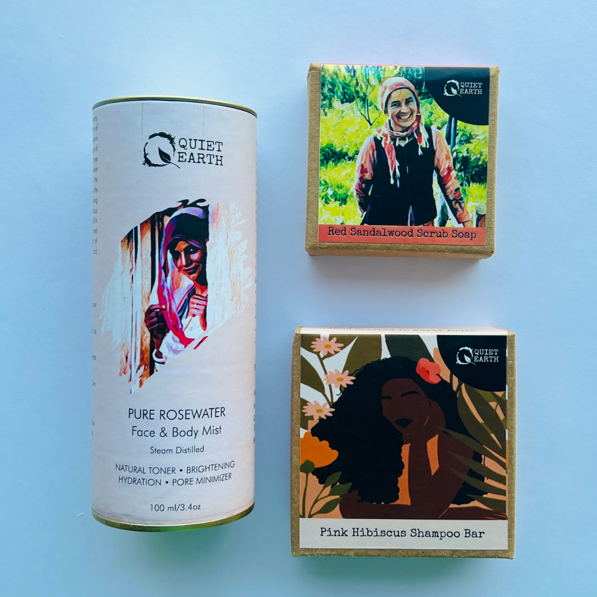 Rosewater, Pink Hibiscus Shampoo Bar & Red Sandalwood Soap Gift Set